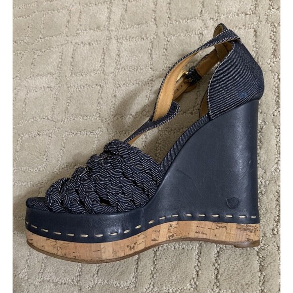 Authentic Chloe Blue Denim Wedge Espadrilles Sandals Size 39.5 (US 8.5) - Picture 5 of 9